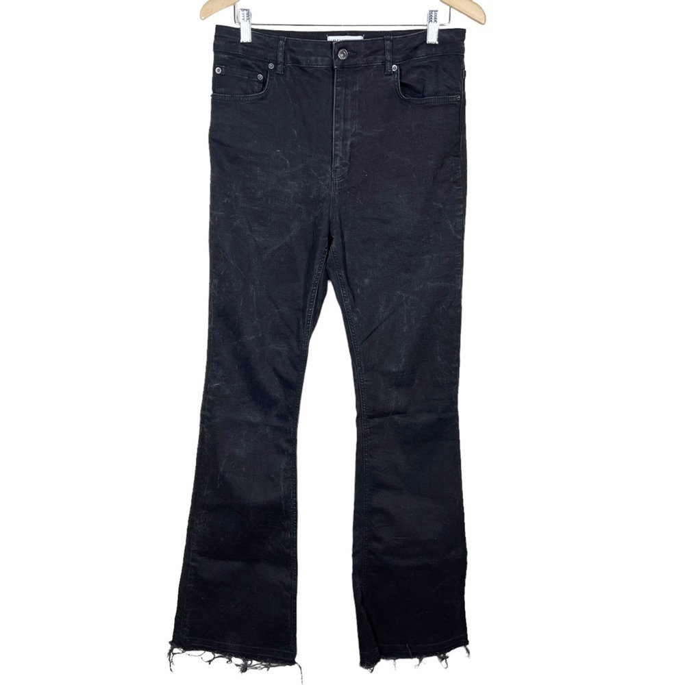 Zara Womens Black Acid Wash Style Raw Hem Contour ZW Bootcut High Rise Jeans